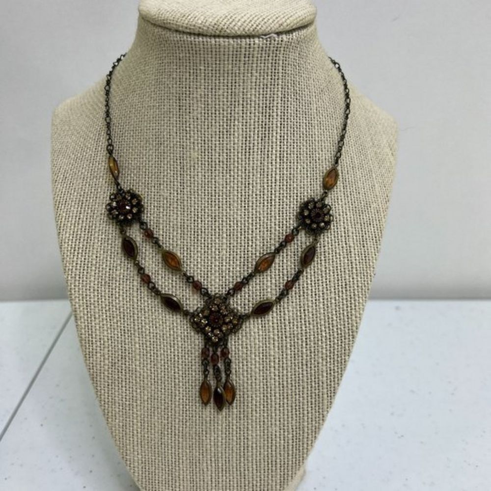 Victorian Style Necklace Brown Rhinestone Romantic Vintage Chain Drop Layered Us